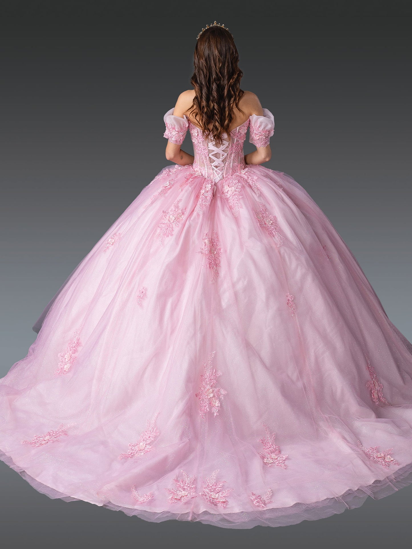 DQ25-1932 OFF-SHOULDER BALL GOWN QUINCEANERA DRESS WITH FLORAL APPLIQUES