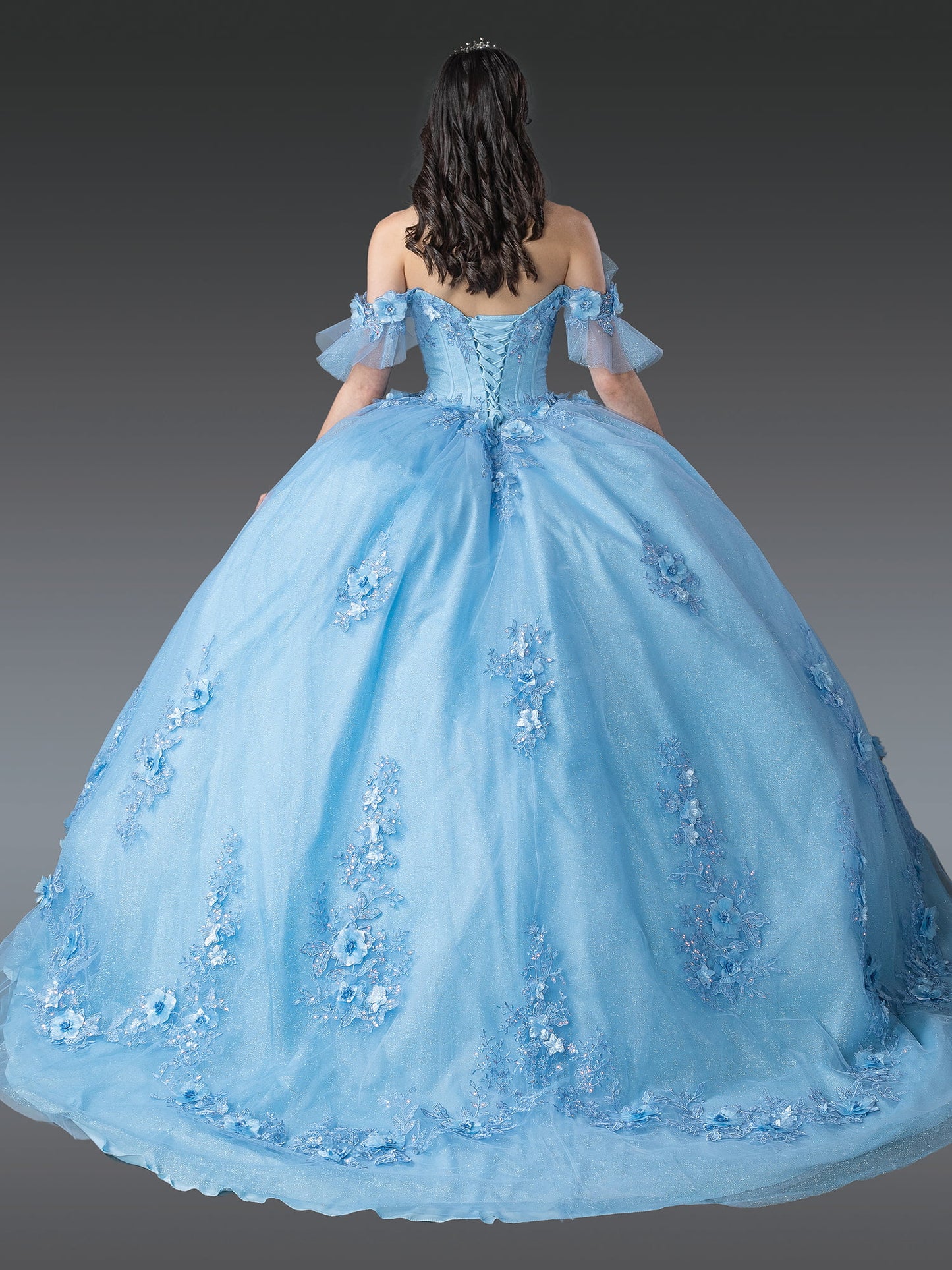DQ25-1944 ELEGANT OFF-SHOULDER BALL GOWN QUINCEANERA DRESS WITH EMBROIDERED LACE APPLIQUES