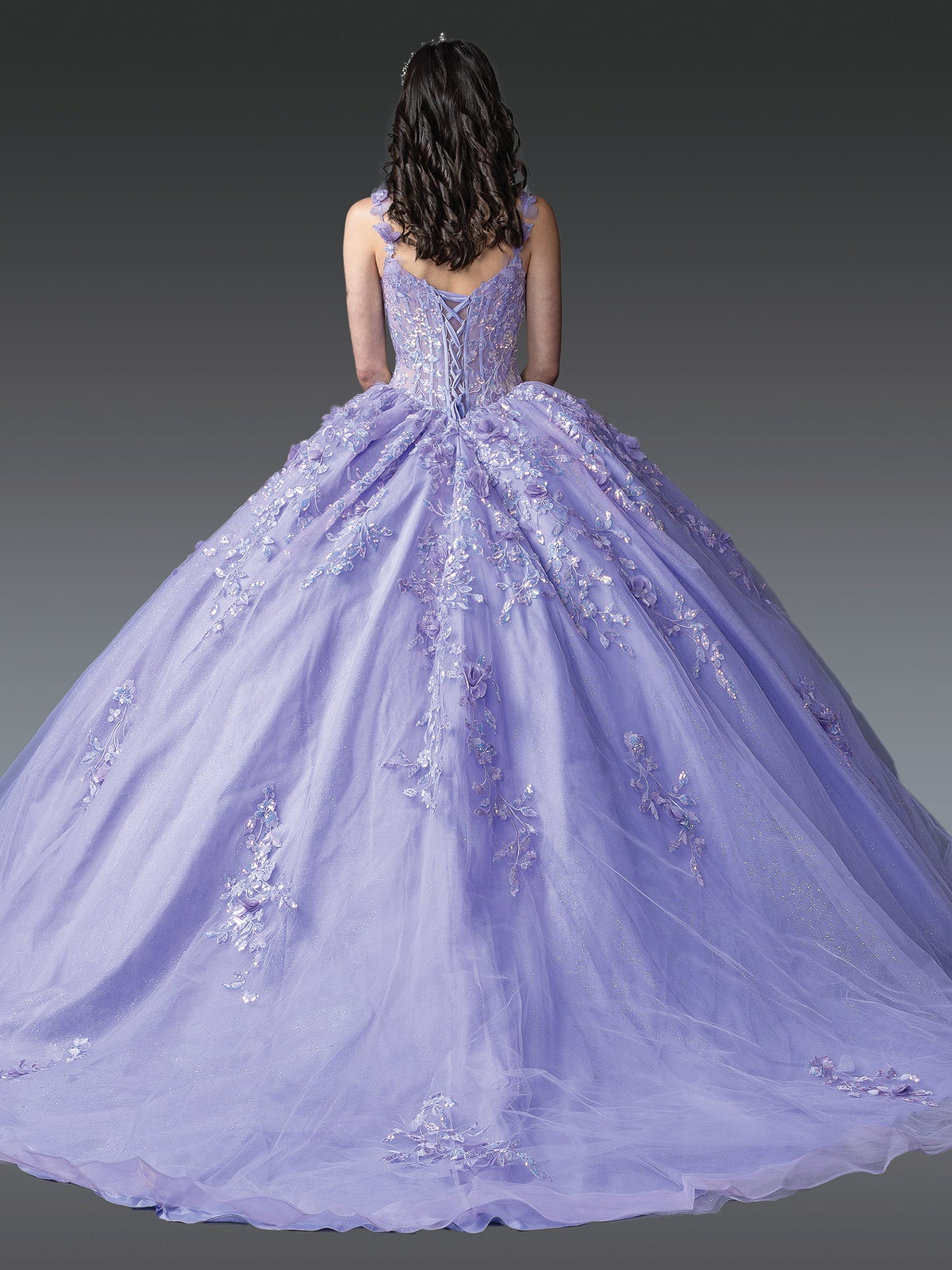 DQ25-1948 ELEGANT V-NECK BALL GOWN QUINCEANERA DRESS WITH EMBROIDERED FLORAL DETAILS