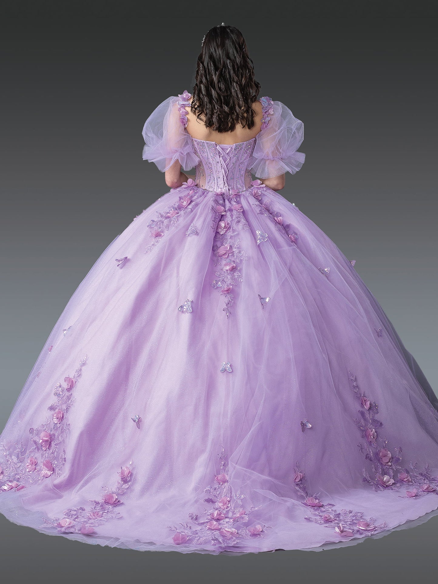 DQ25-1949 SWEETHEART NECKLINE BALL GOWN QUINCEANERA DRESS WITH FLORAL EMBROIDERY AND SHEER PUFF SLEEVES