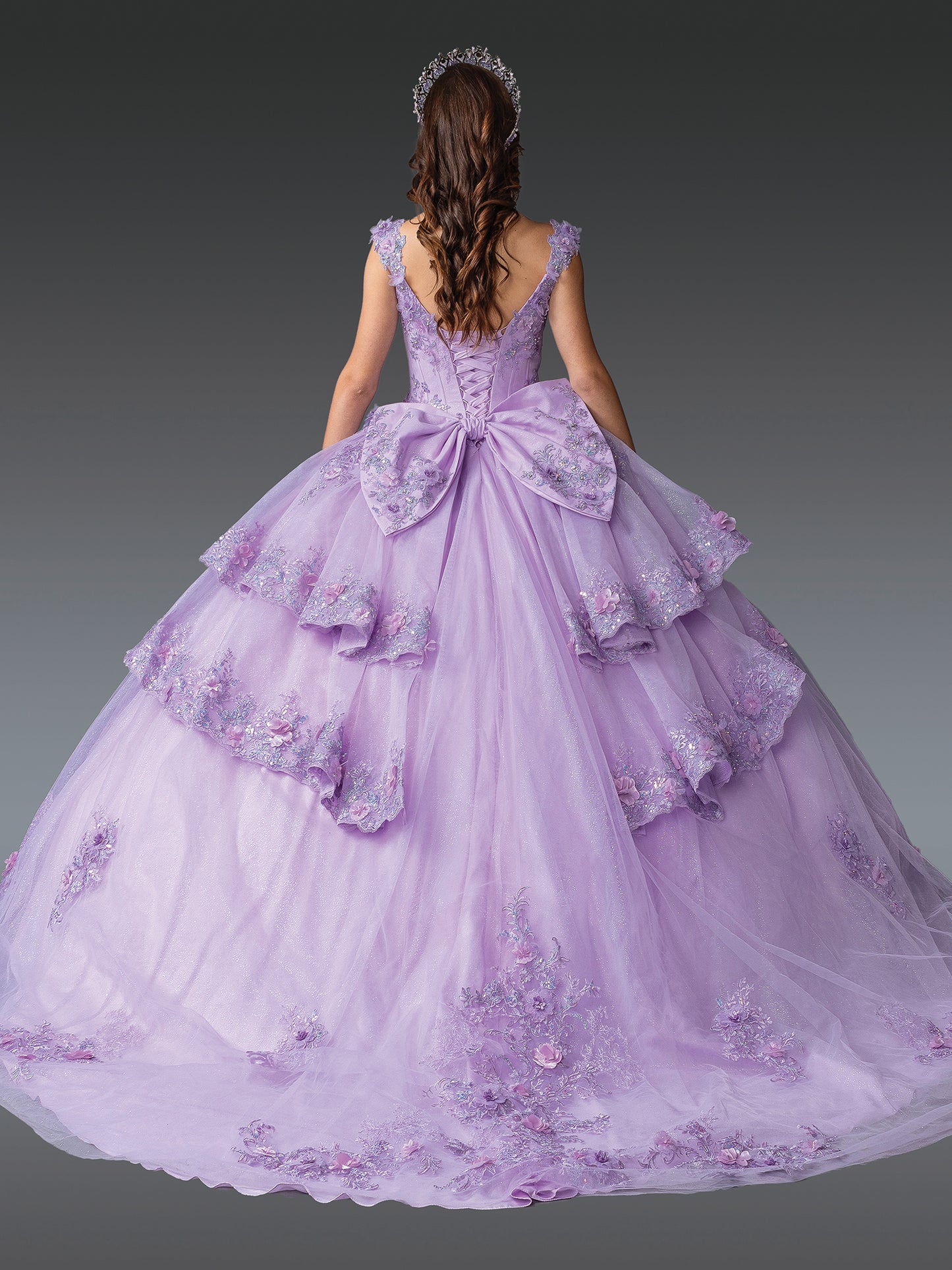 DQ25-1952 CAP SLEEVE QUINCEANERA DRESS WITH FLORAL EMBROIDERED BODICE