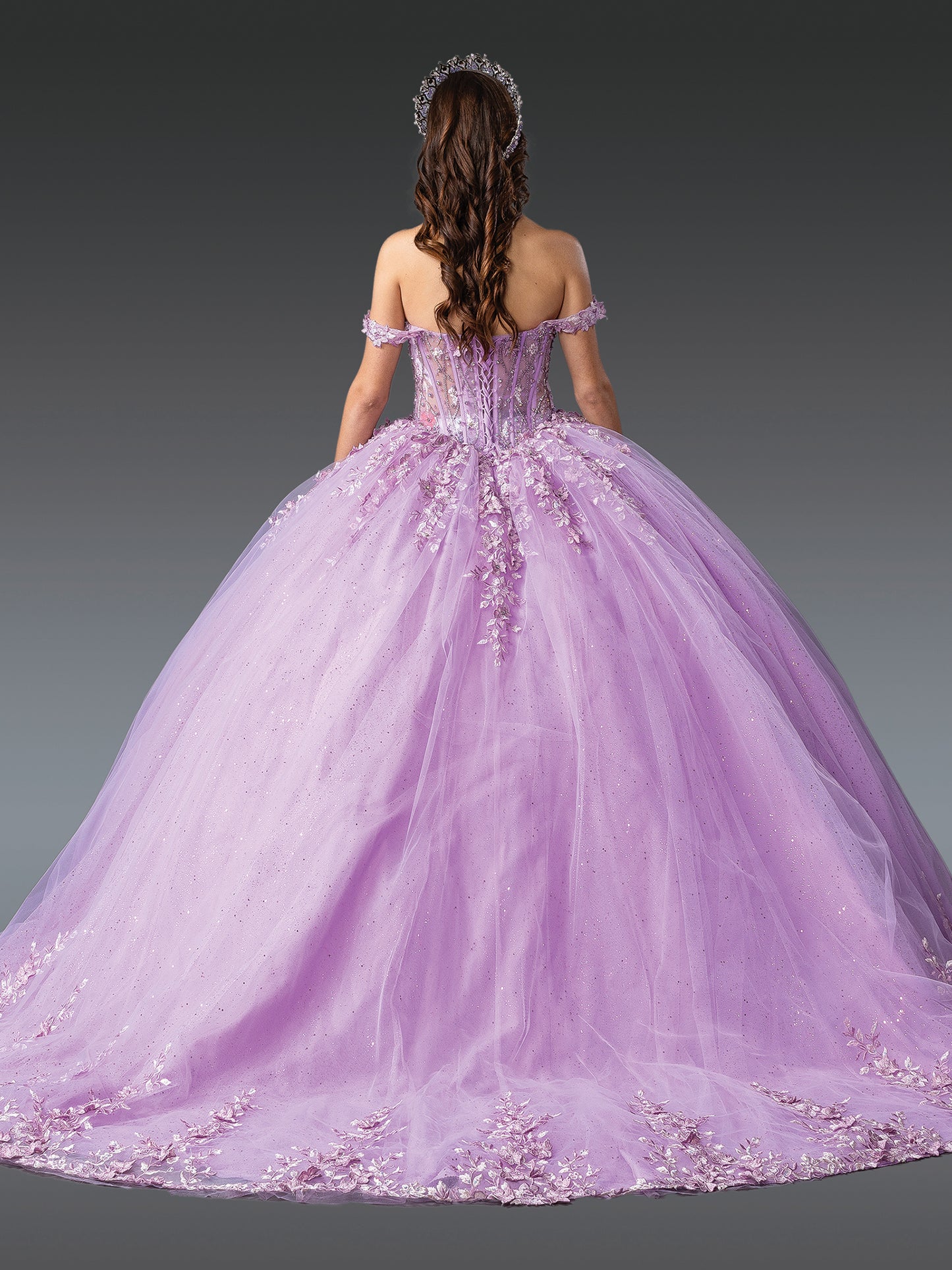 DQ25-1955 OFF-SHOULDER BALL GOWN QUINCEANERA DRESS WITH FLORAL APPLIQUES