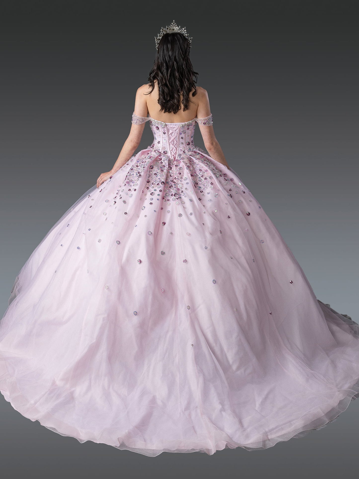 DQ25-1959 FF-SHOULDER BALL GOWN QUINCEAÑERA DRESS WITH CRYSTAL EMBELLISHMENTS