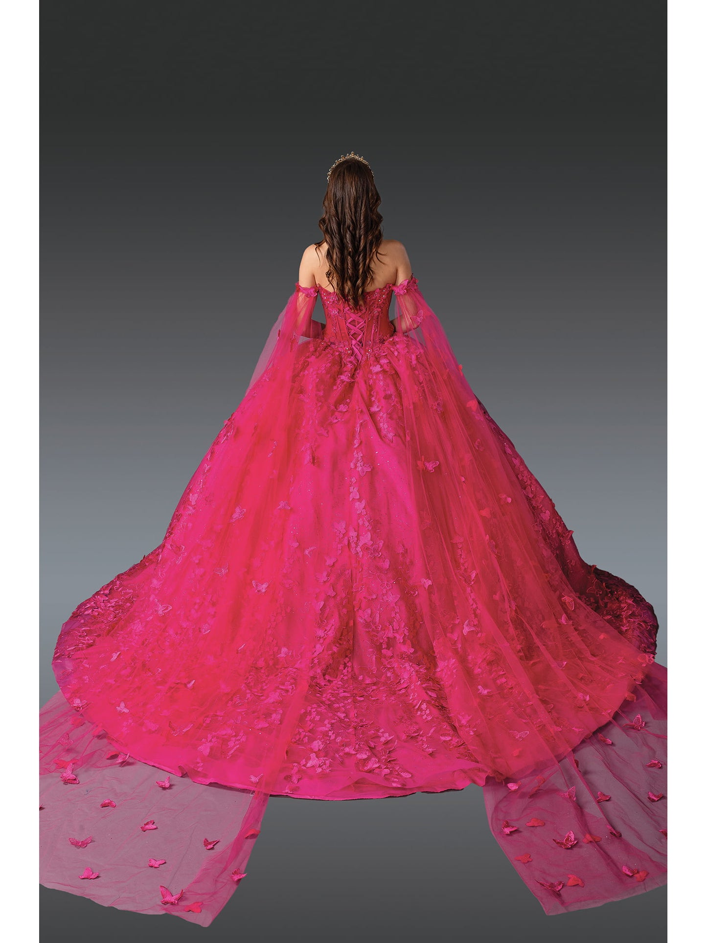 DQ25-1960 DRAMATIC OFF-THE-SHOULDER QUINCEANERA DRESS WITH INTRICATE FLORAL EMBROIDERY AND BEADED BODICE