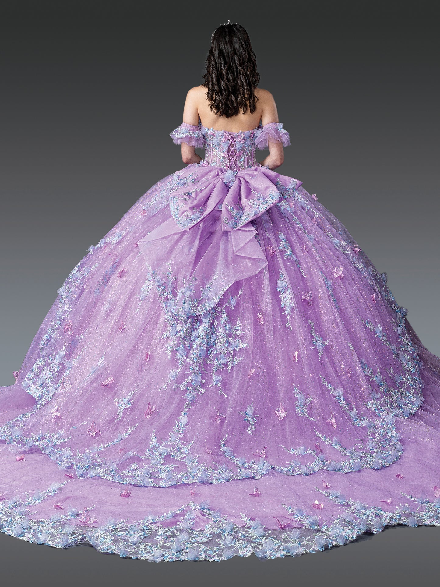 DQ25-1961 DRESS WITH LAYERED RUFFLES, EMBROIDERED FLORAL ACCENTS