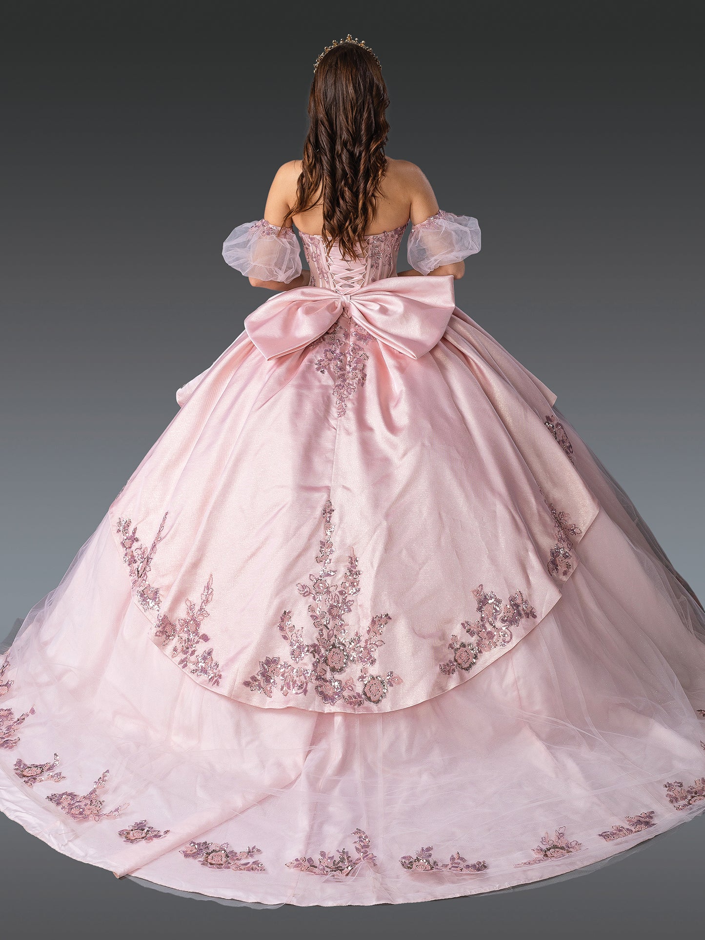 DQ25-1963 STRAPLESS QUINCEANERA DRESS WITH BEADED FLORAL EMBELLISHMENTS