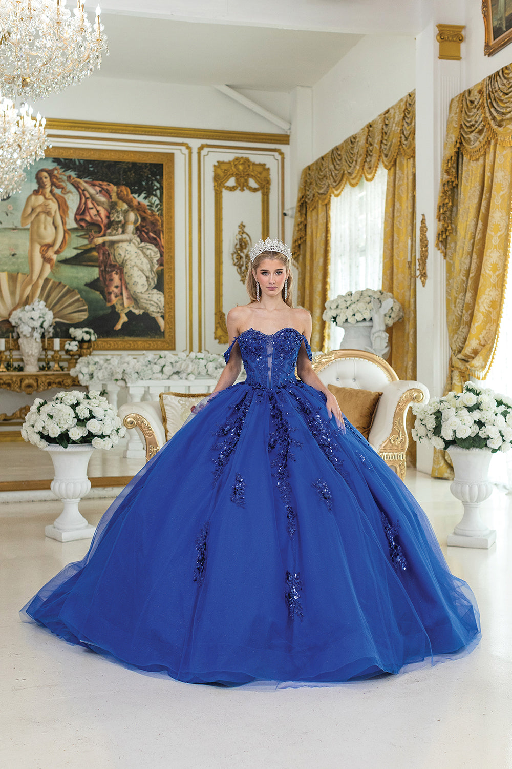 DQ25-1986 OFF-SHOULDER BALL GOWN WITH SEQUIN EMBELLISHMENTS