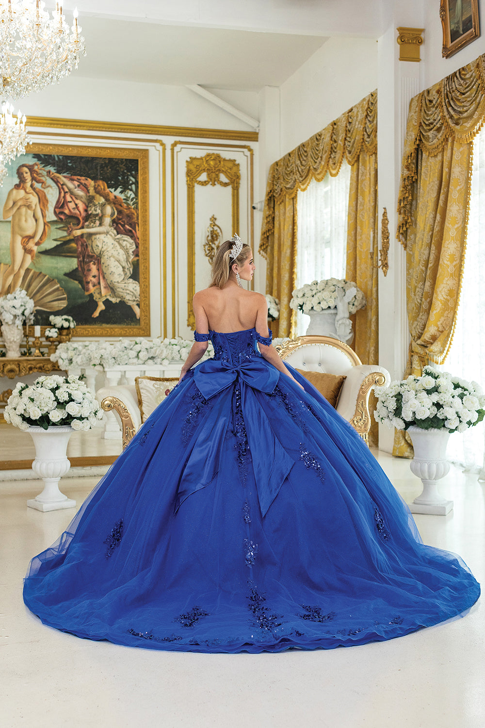 DQ25-1986 OFF-SHOULDER BALL GOWN WITH SEQUIN EMBELLISHMENTS