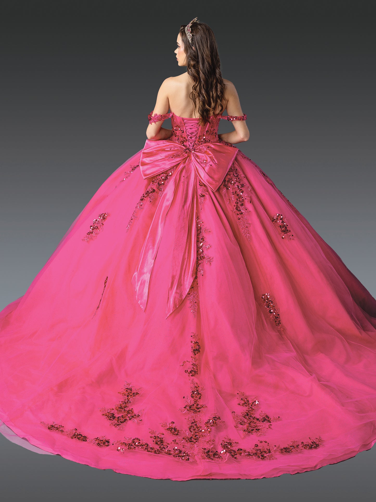 DQ25-1986 OFF-SHOULDER BALL GOWN WITH SEQUIN EMBELLISHMENTS