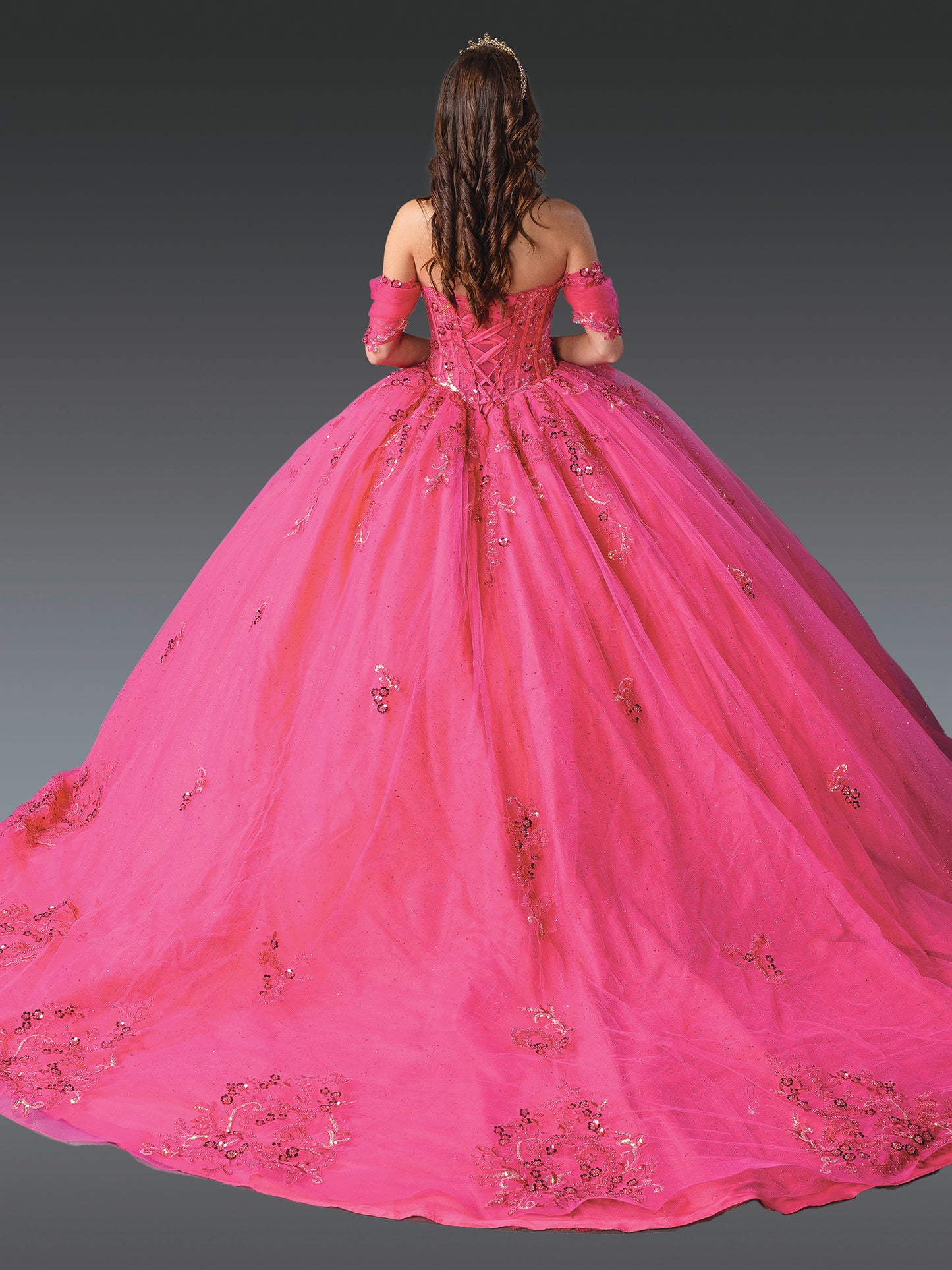 DQ25-1987 OFF-SHOULDER BEADED BALL GOWN WITH EMBROIDERED APPLIQUES
