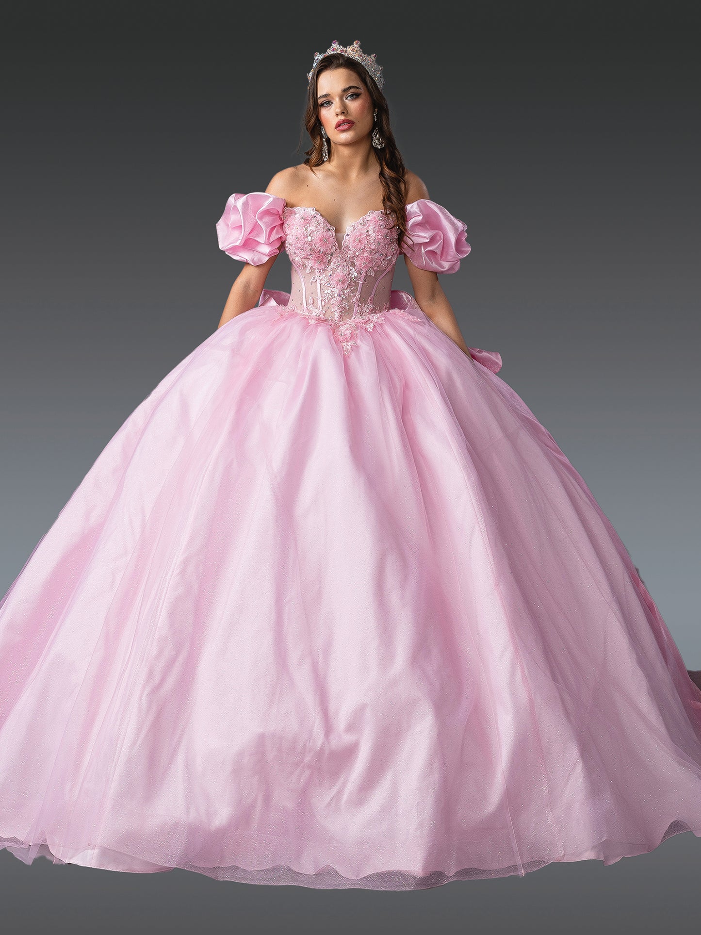 DQ25-1994 ELEGANT BALL GOWN QUINCEANERA DRESS WITH FLORAL EMBROIDERED BODICE