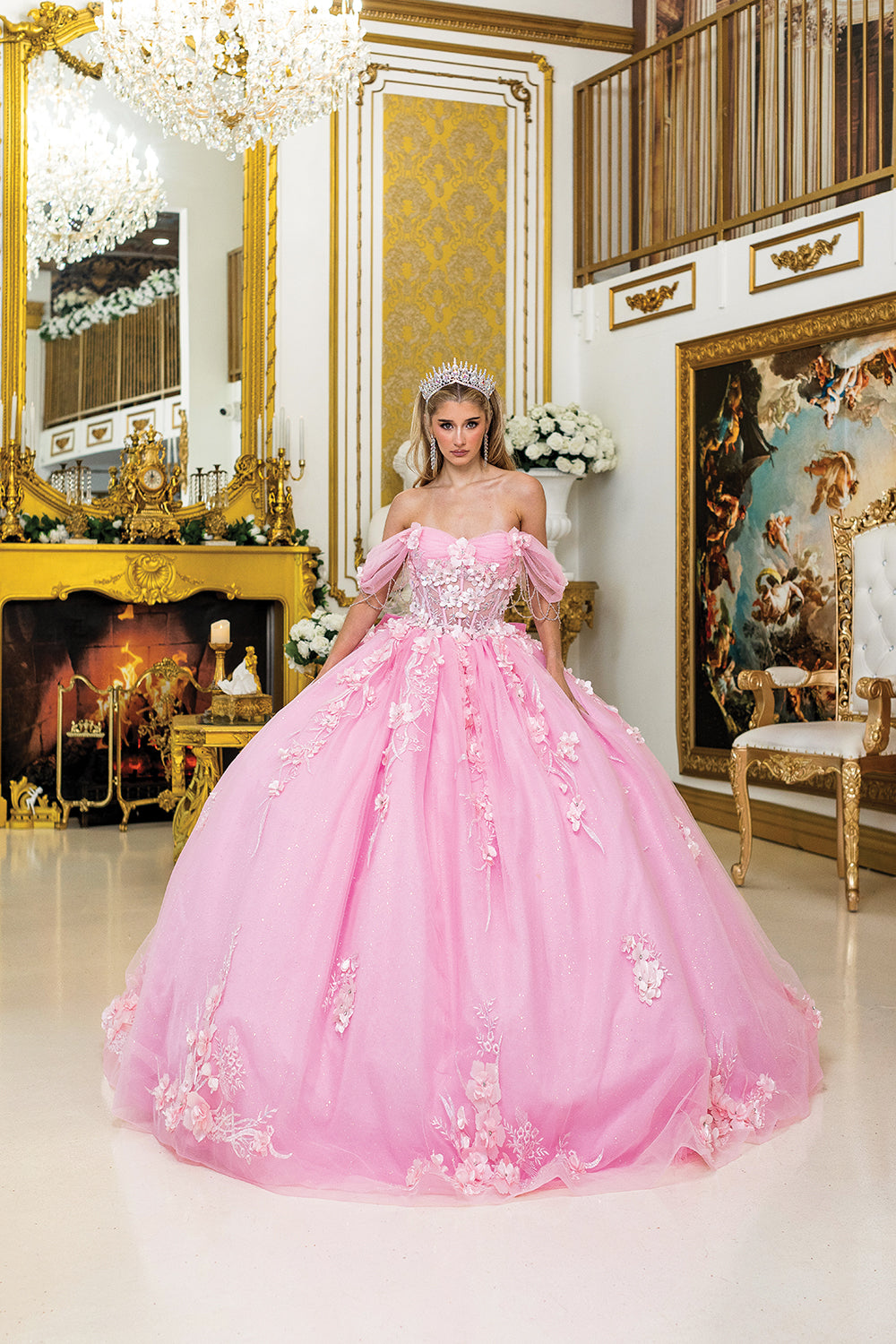 DQ25-1998 QUINCEANERA DRESS WITH OFF-SHOULDER PUFFY SLEEVES