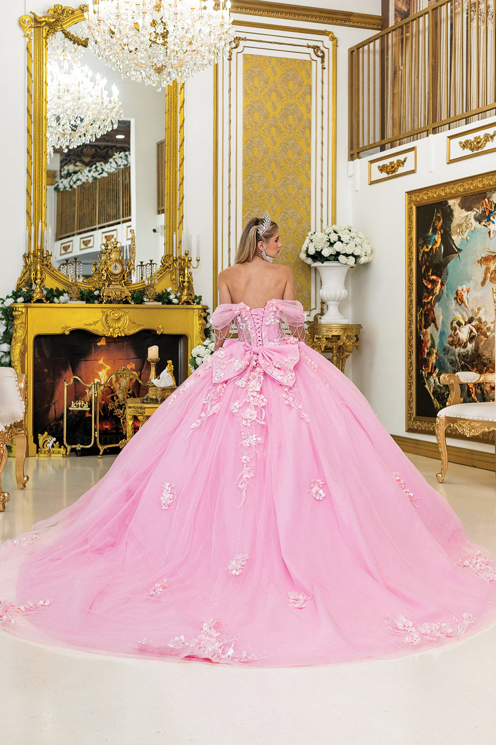 DQ25-1998 QUINCEANERA DRESS WITH OFF-SHOULDER PUFFY SLEEVES