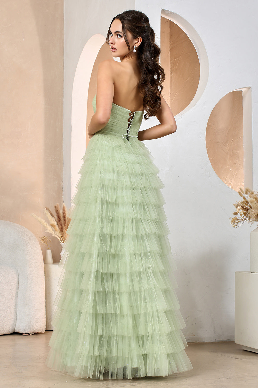 AD24-3204 TULLE TIERS LAYERS RUFFLES GOWN