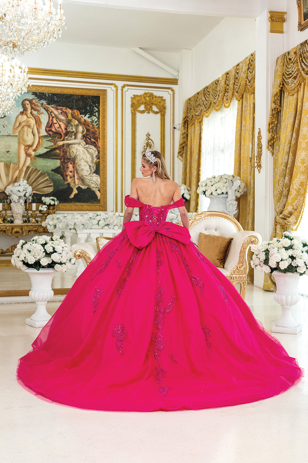 DQ25-5048 QUINCEANERA DRESS WITH EMBELLISHED OFF-SHOULDER DESIGN