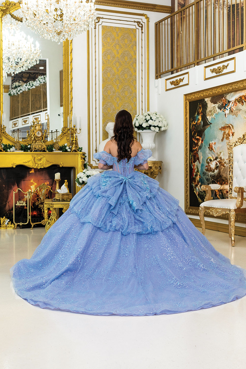 DQ25-5050 QUINCEANERA DRESS WITH OFF-SHOULDER PUFFY SLEEVES