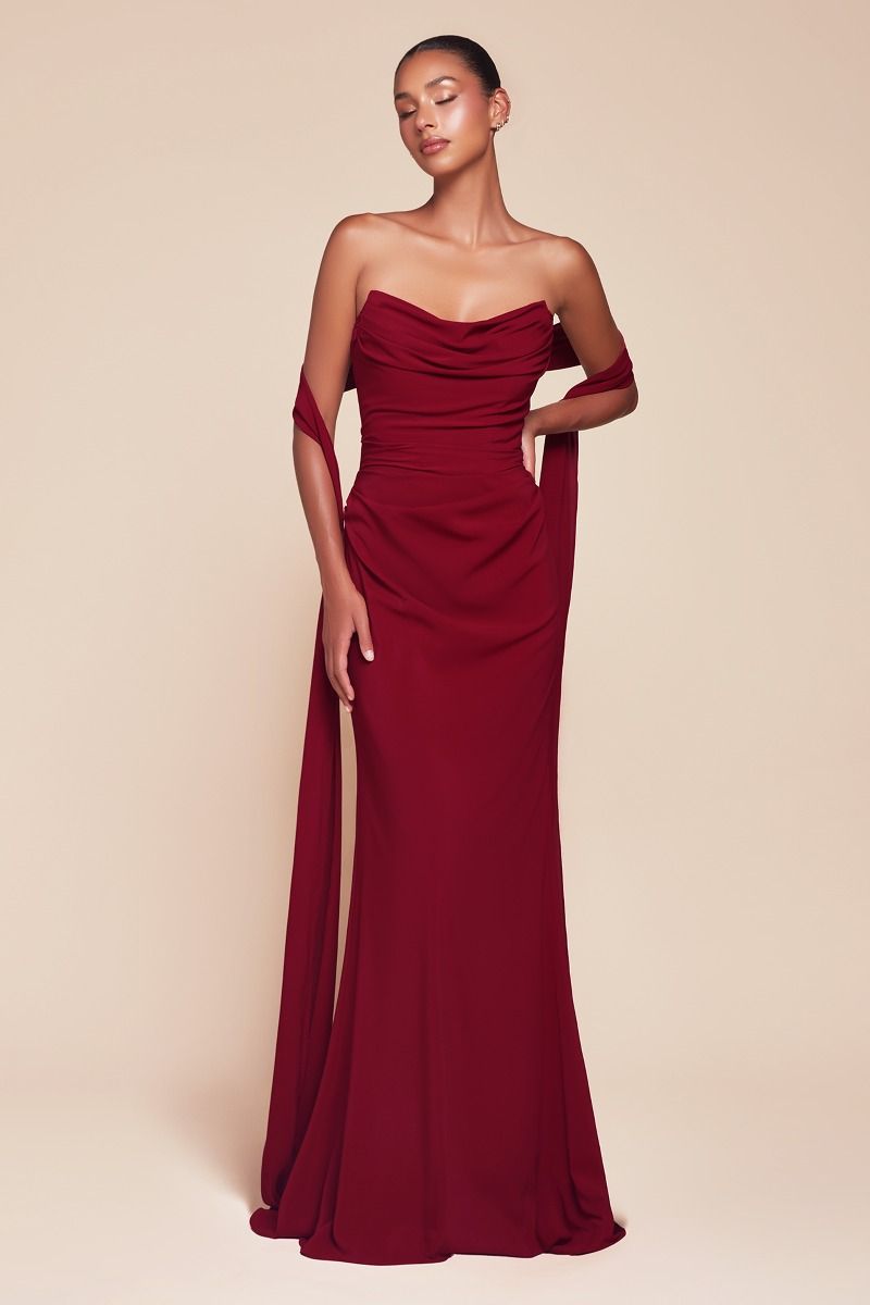 CD25-7433 VERSITILE TIE CHIFFON DRESS