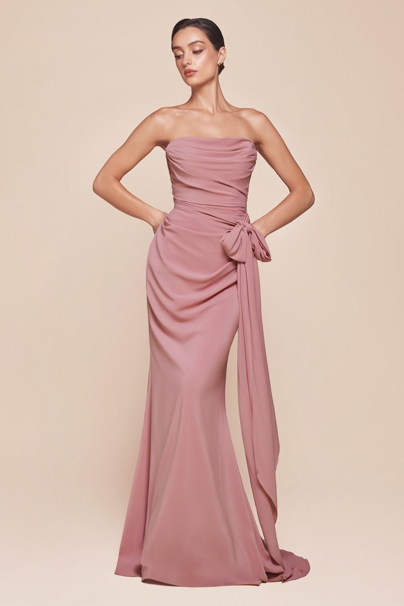 CD25-7433 VERSITILE TIE CHIFFON DRESS