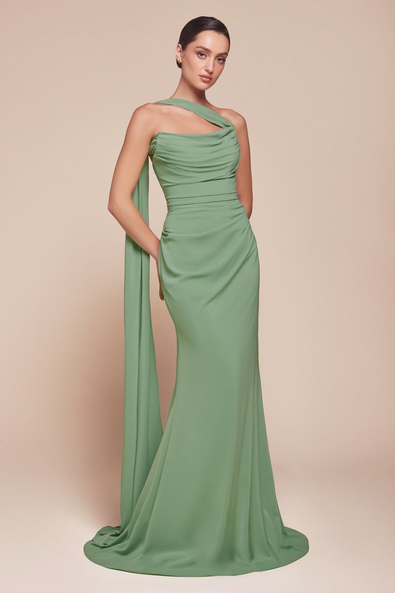 CD25-7433 VERSITILE TIE CHIFFON DRESS
