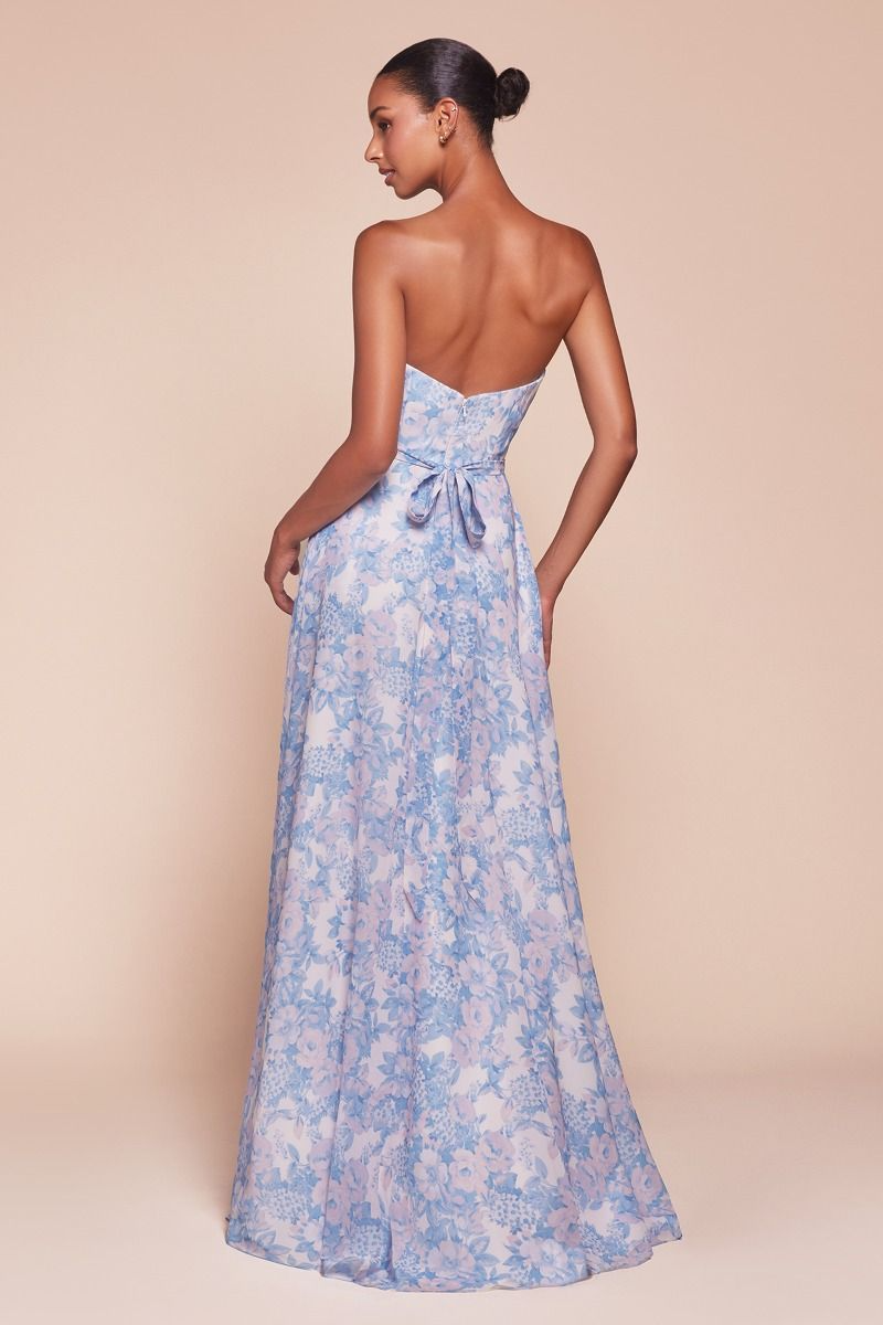 CD25-7443 STRAPLESS A-LINE FLORAL SATIN DRESS