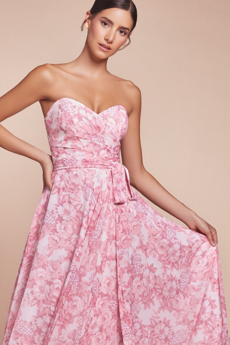 CD25-7443 STRAPLESS A-LINE FLORAL SATIN DRESS