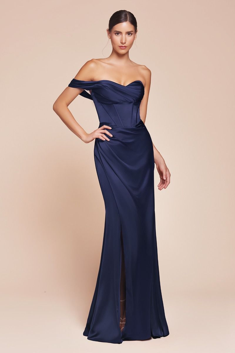 CD25-7448 ONE SHOULDER SATIN CORSET GOWN
