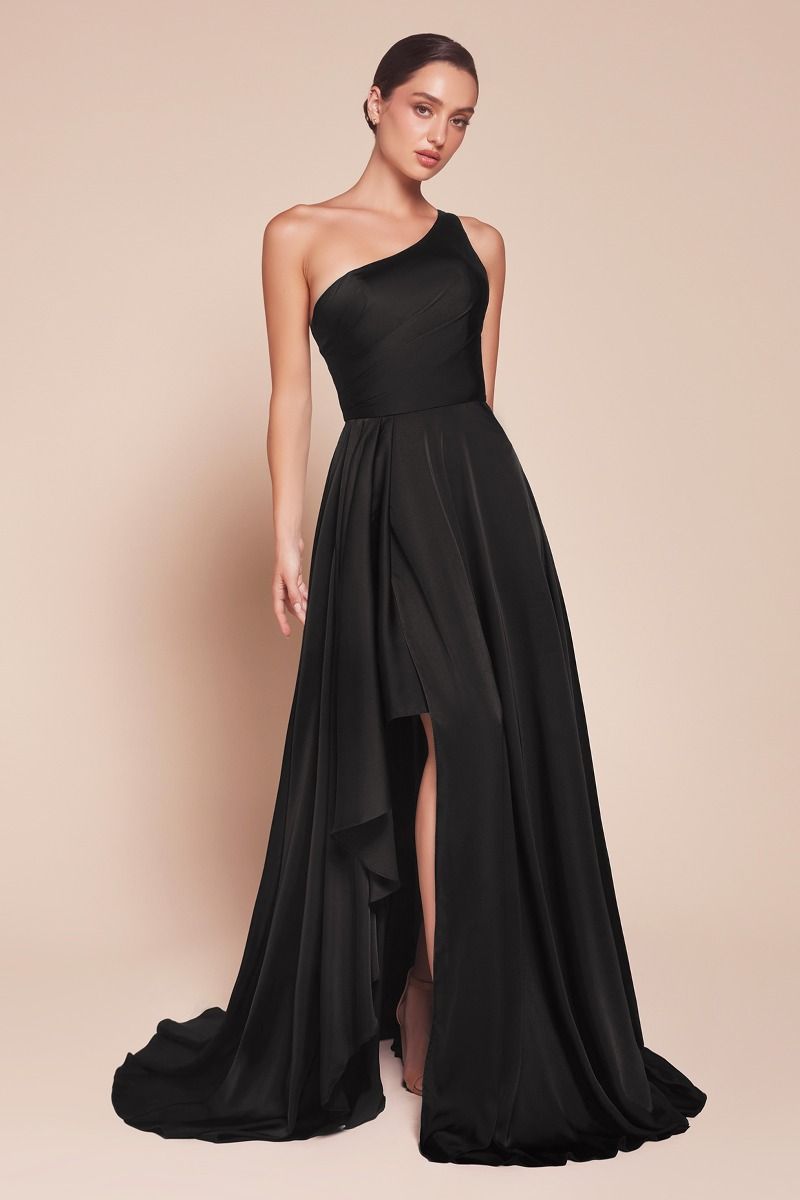 CD25-7450 ONE SHOULDER SATIN A-LINE DRESS