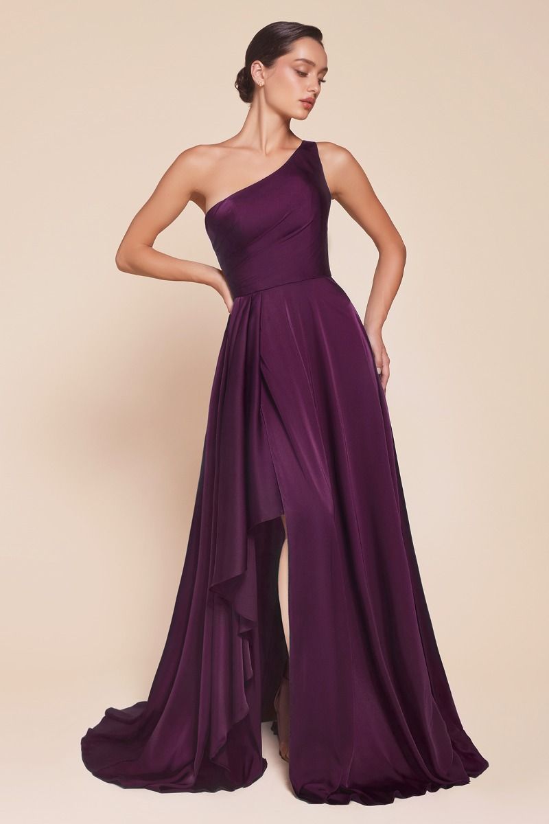 CD25-7450 ONE SHOULDER SATIN A-LINE DRESS