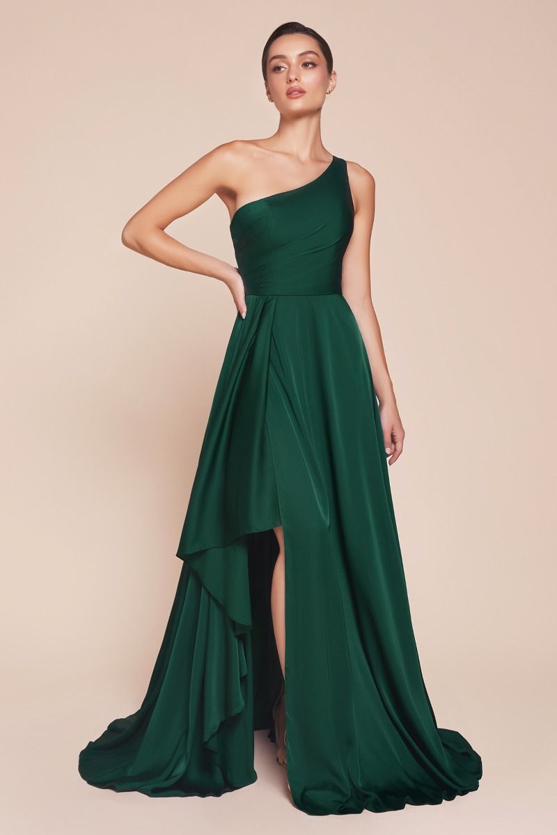 CD25-7450 ONE SHOULDER SATIN A-LINE DRESS