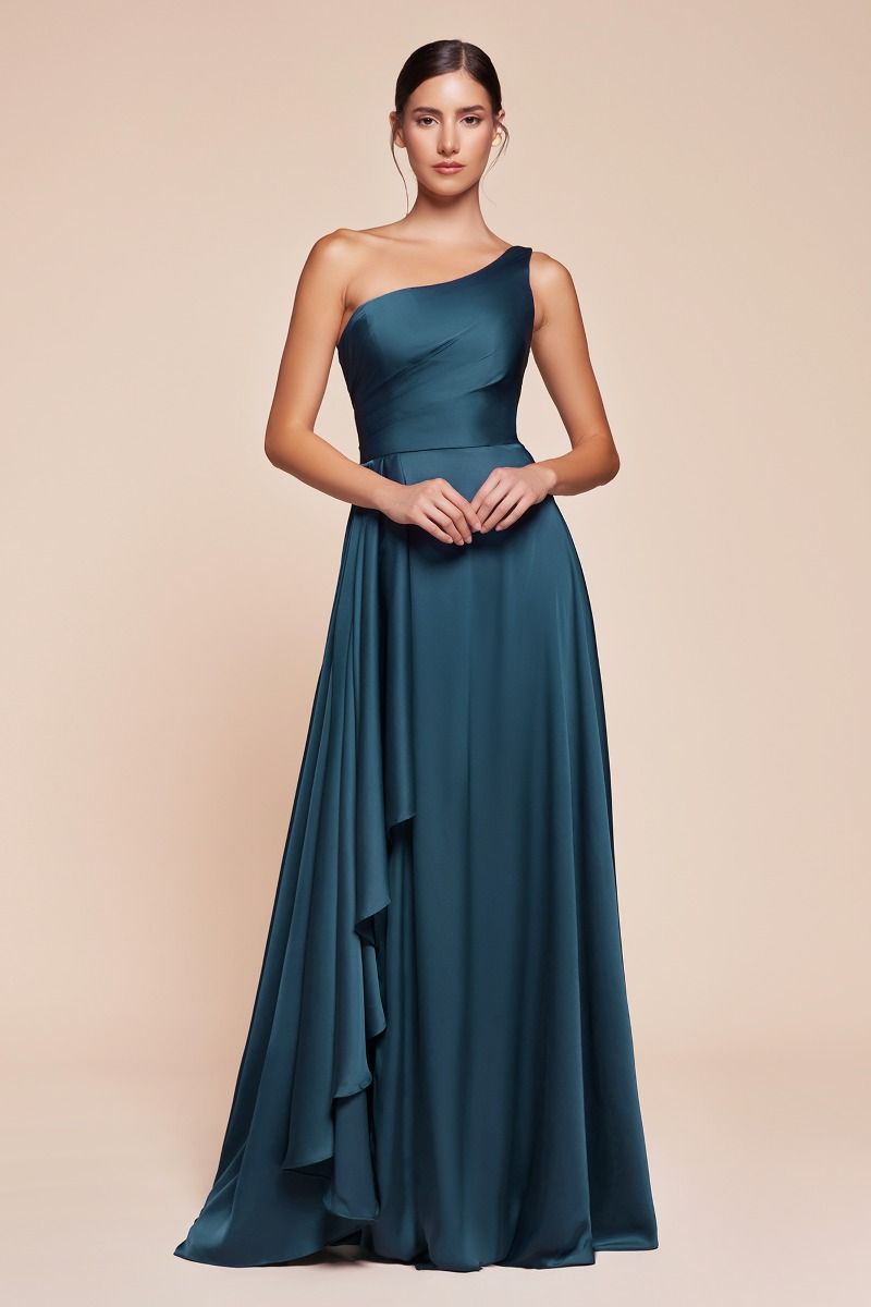CD25-7450 ONE SHOULDER SATIN A-LINE DRESS