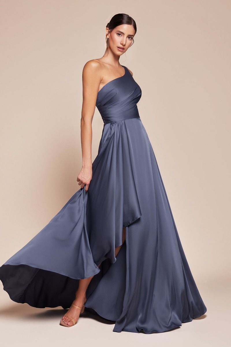 CD25-7450 ONE SHOULDER SATIN A-LINE DRESS