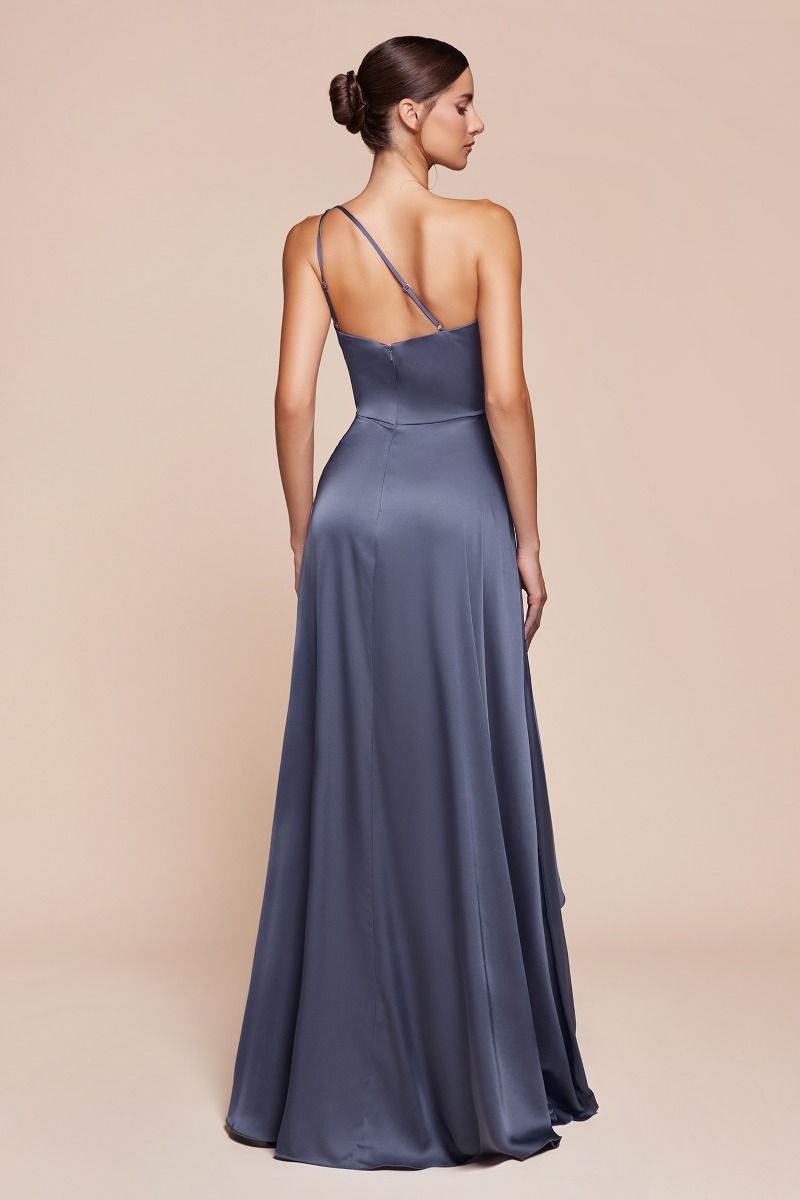 CD25-7450 ONE SHOULDER SATIN A-LINE DRESS