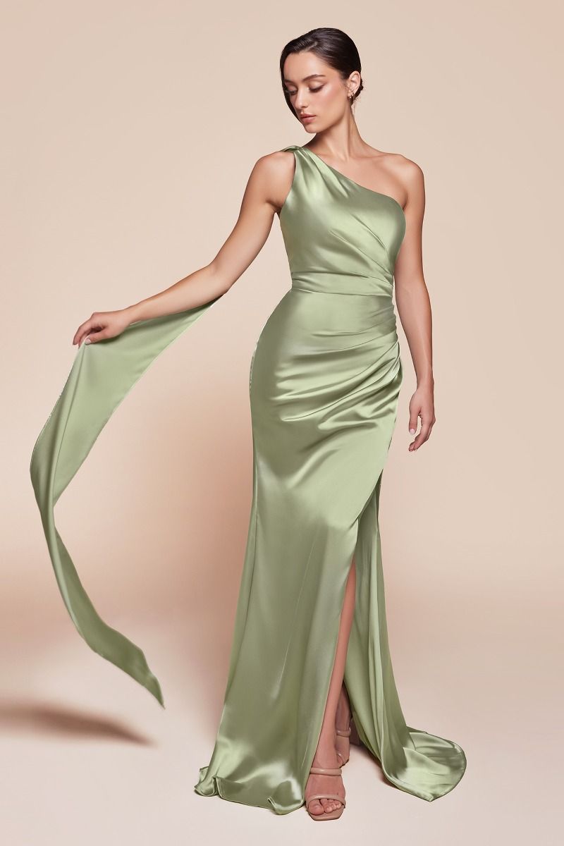 CD25-7454 ONE SHOULDER LUXE SATIN FITTED GOWN