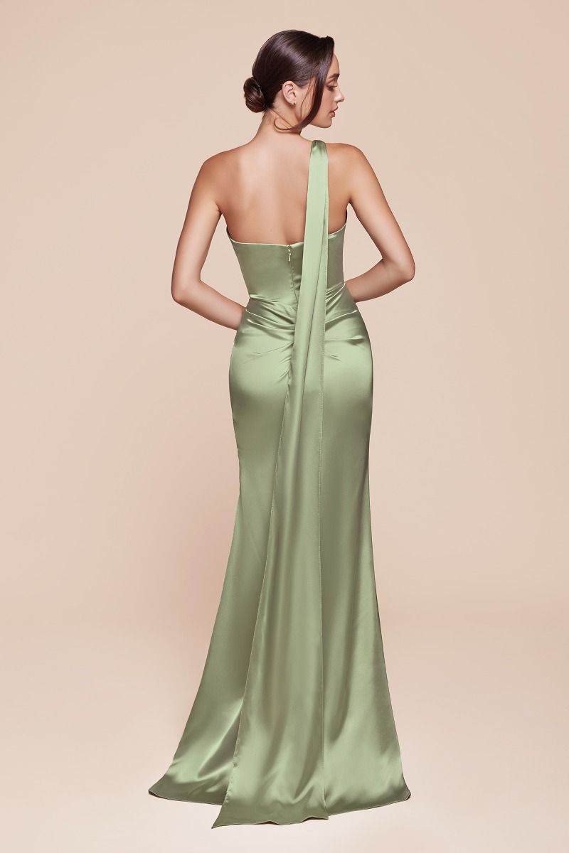 CD25-7454 ONE SHOULDER LUXE SATIN FITTED GOWN
