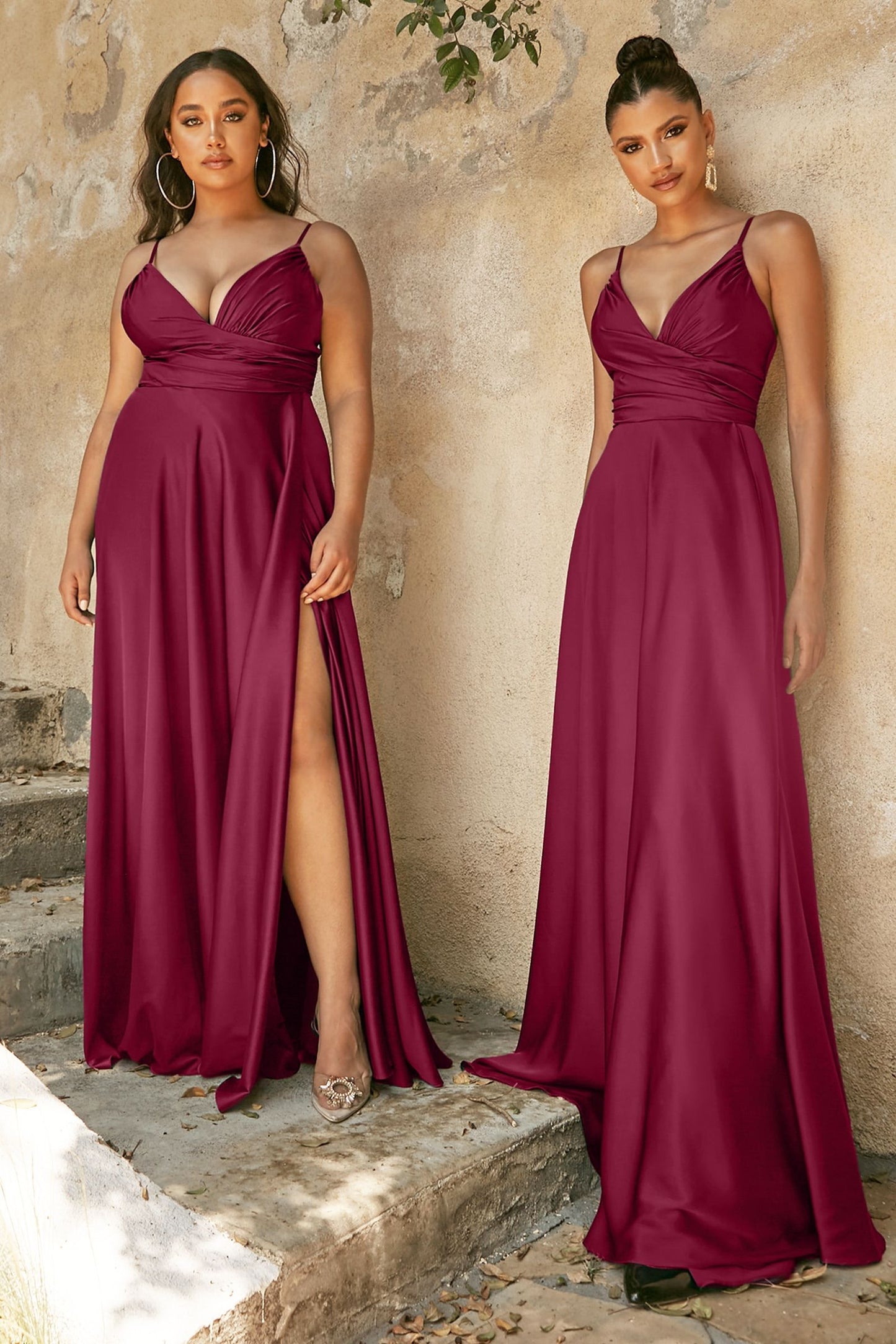 CIND-7485 SOFT SATIN A-LINE SWEATHEART NECKLINE WITH SLIT