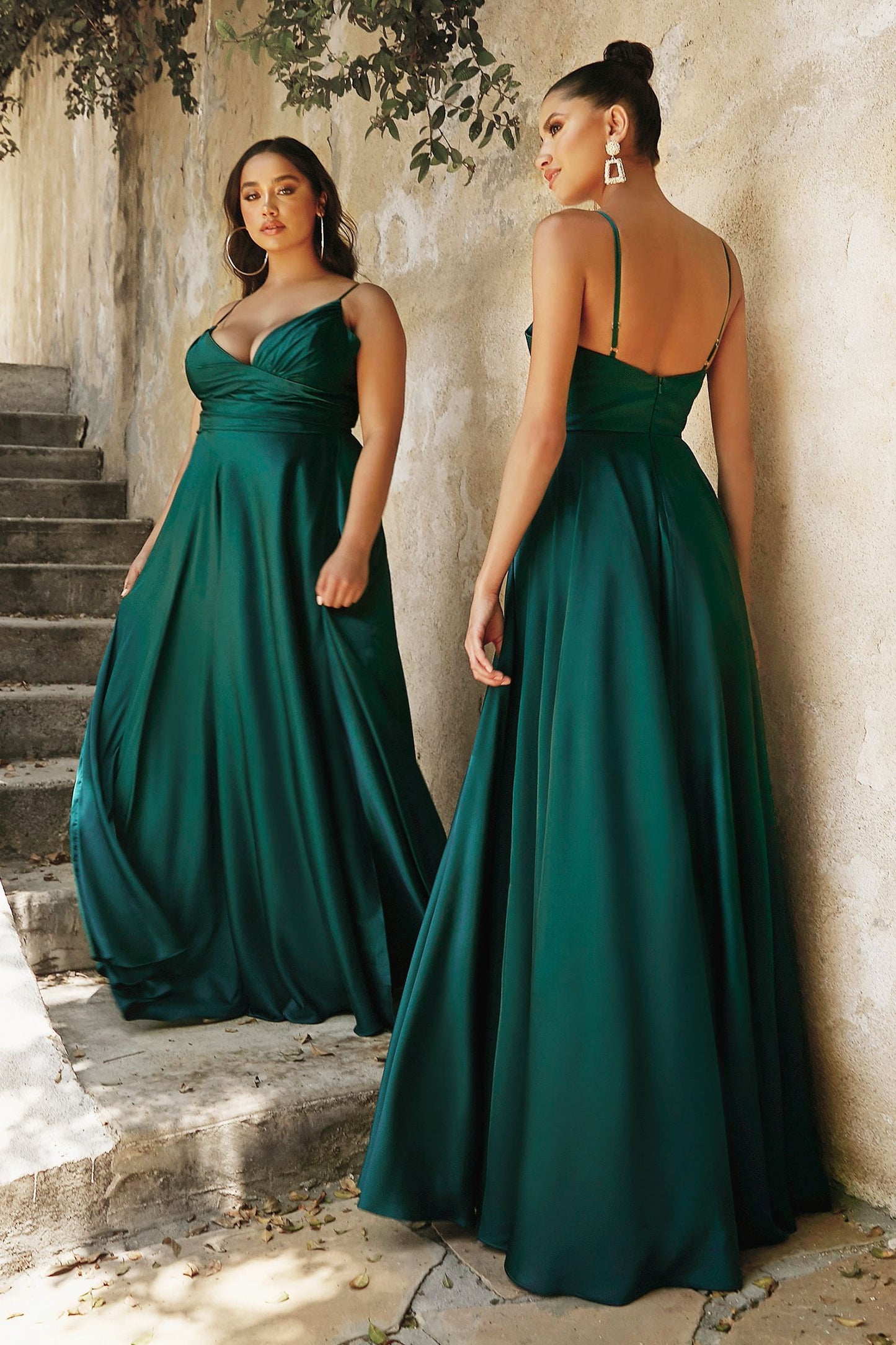 CIND-7485 SOFT SATIN A-LINE SWEATHEART NECKLINE WITH SLIT