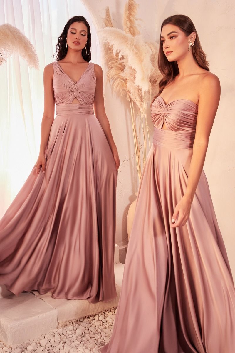 CD24-7497 A-LINE SATIN KEYHOLE DRESS