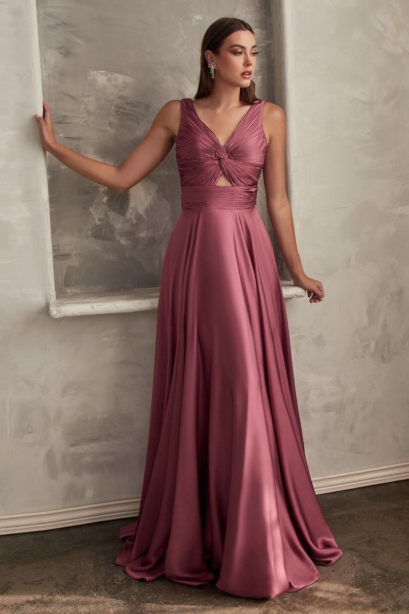 CD24-7497 A-LINE SATIN KEYHOLE DRESS