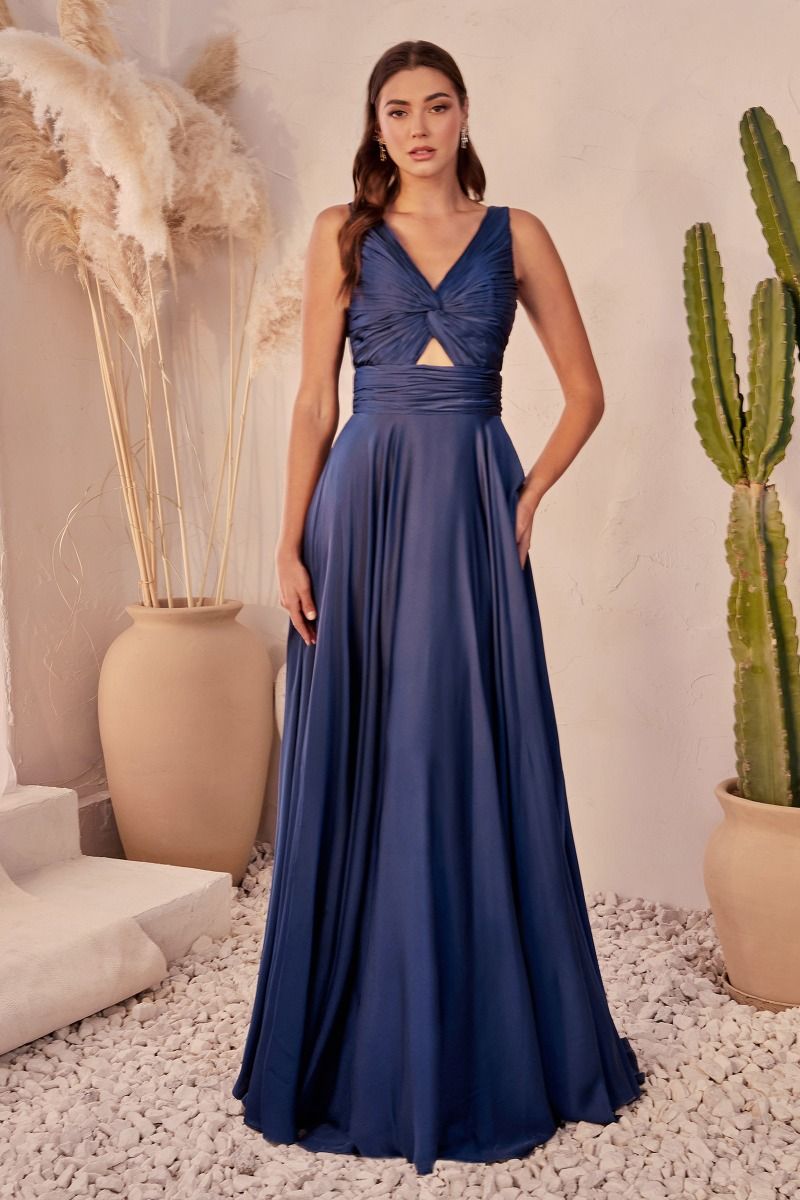 CD24-7497 A-LINE SATIN KEYHOLE DRESS