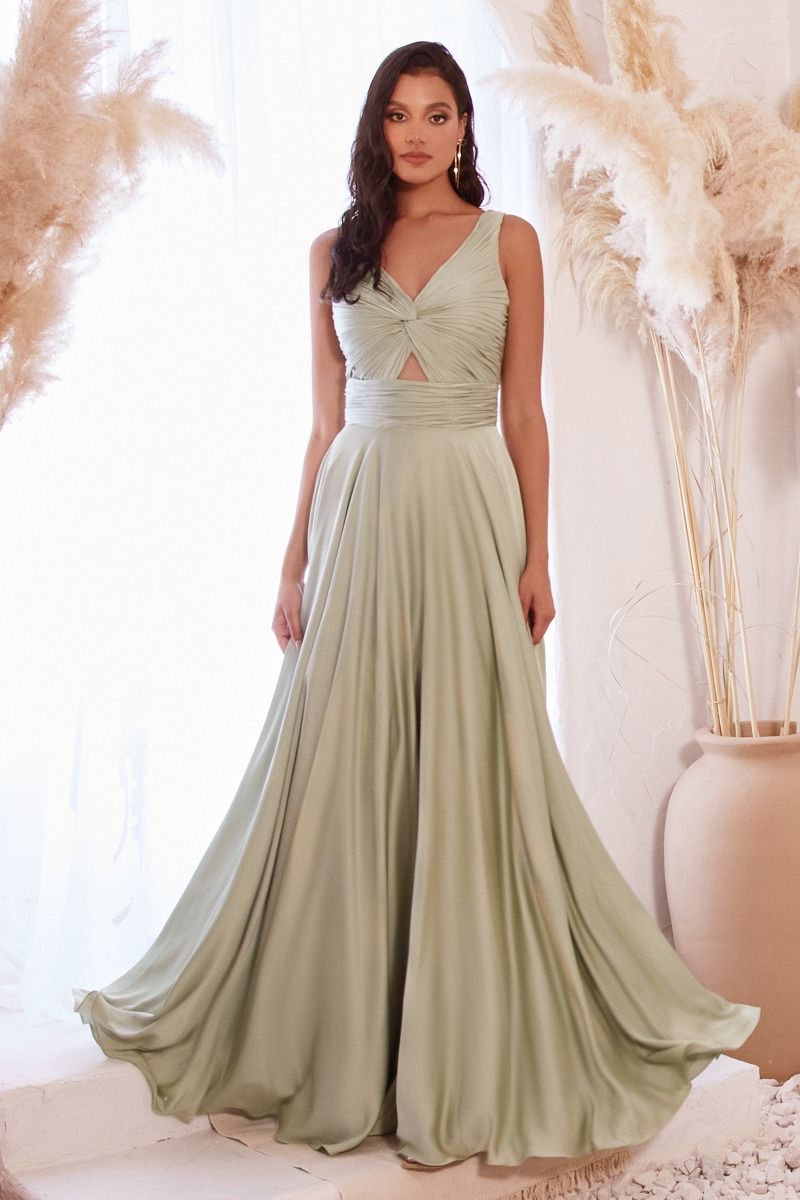 CD24-7497 A-LINE SATIN KEYHOLE DRESS