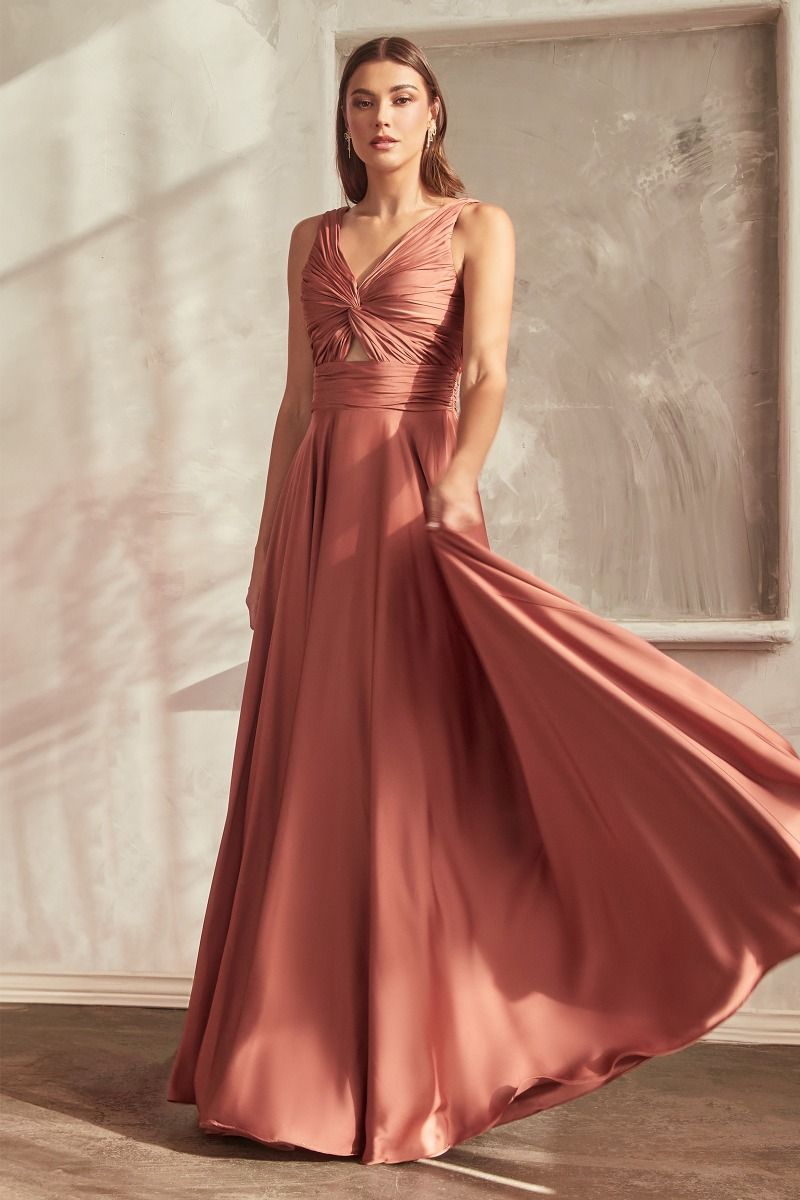 CD24-7497 A-LINE SATIN KEYHOLE DRESS