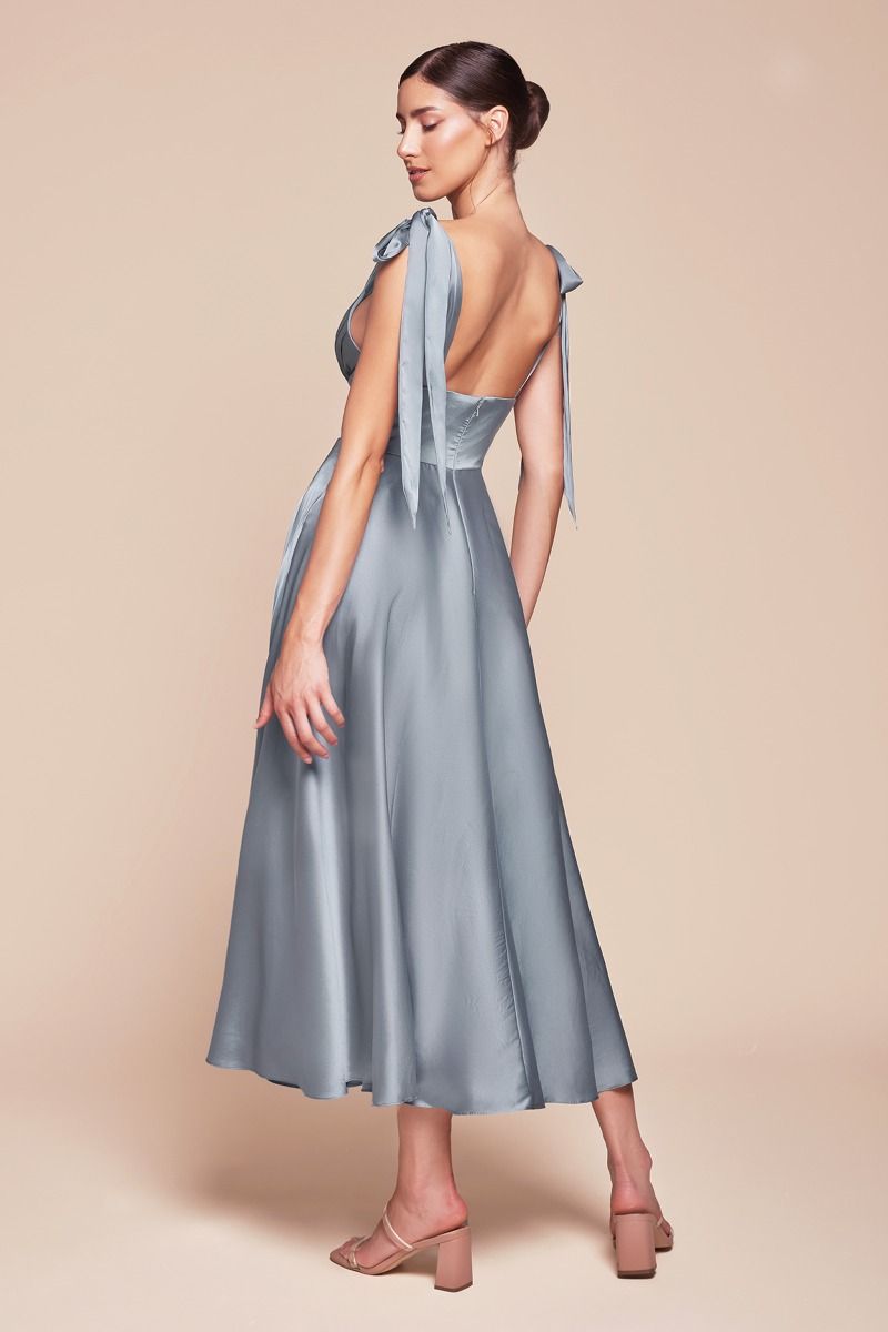 CD25-7499 TEA LENGTH SATIN A-LINE DRESS