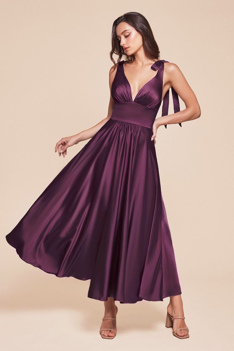 CD25-7499 TEA LENGTH SATIN A-LINE DRESS