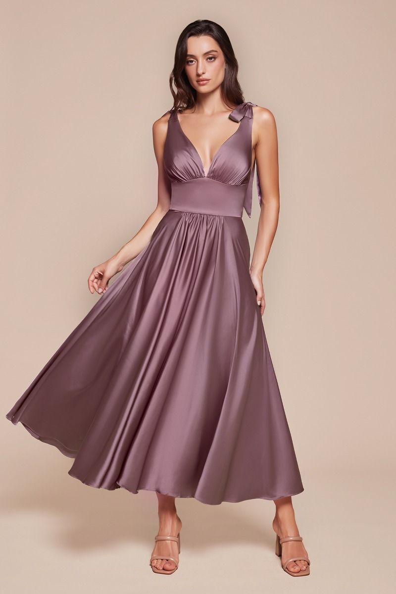 CD25-7499 TEA LENGTH SATIN A-LINE DRESS