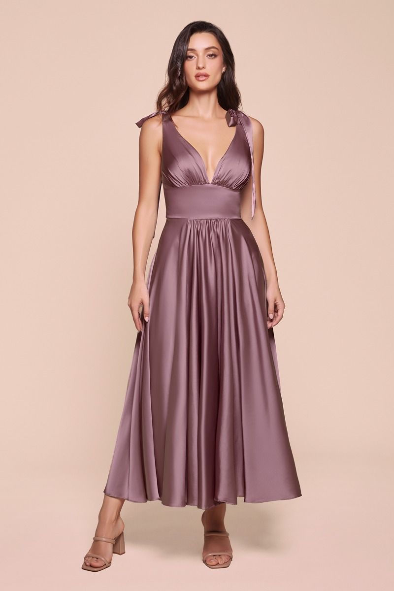 CD25-7499 TEA LENGTH SATIN A-LINE DRESS