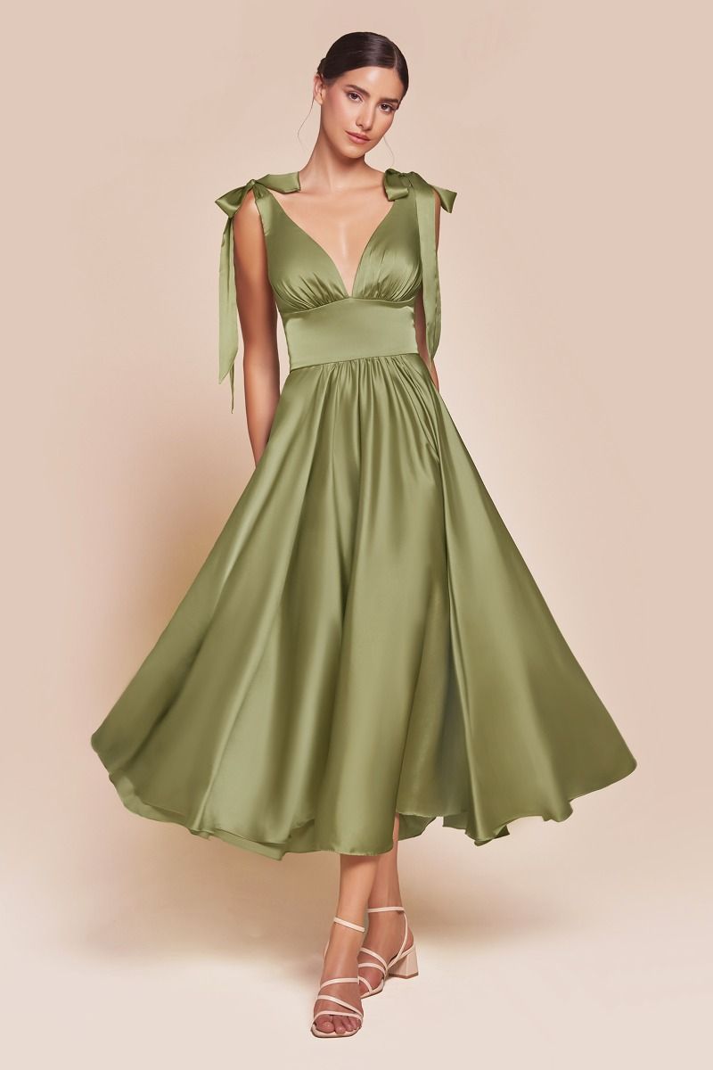 CD25-7499 TEA LENGTH SATIN A-LINE DRESS