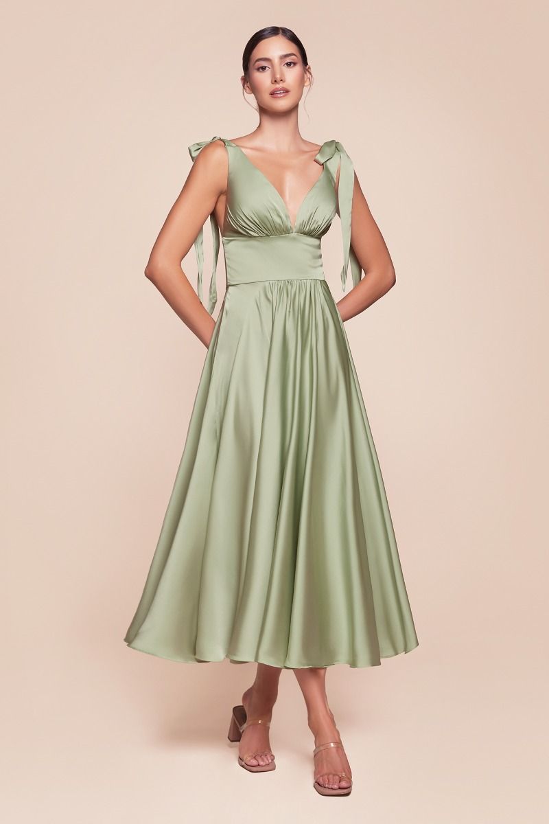 CD25-7499 TEA LENGTH SATIN A-LINE DRESS
