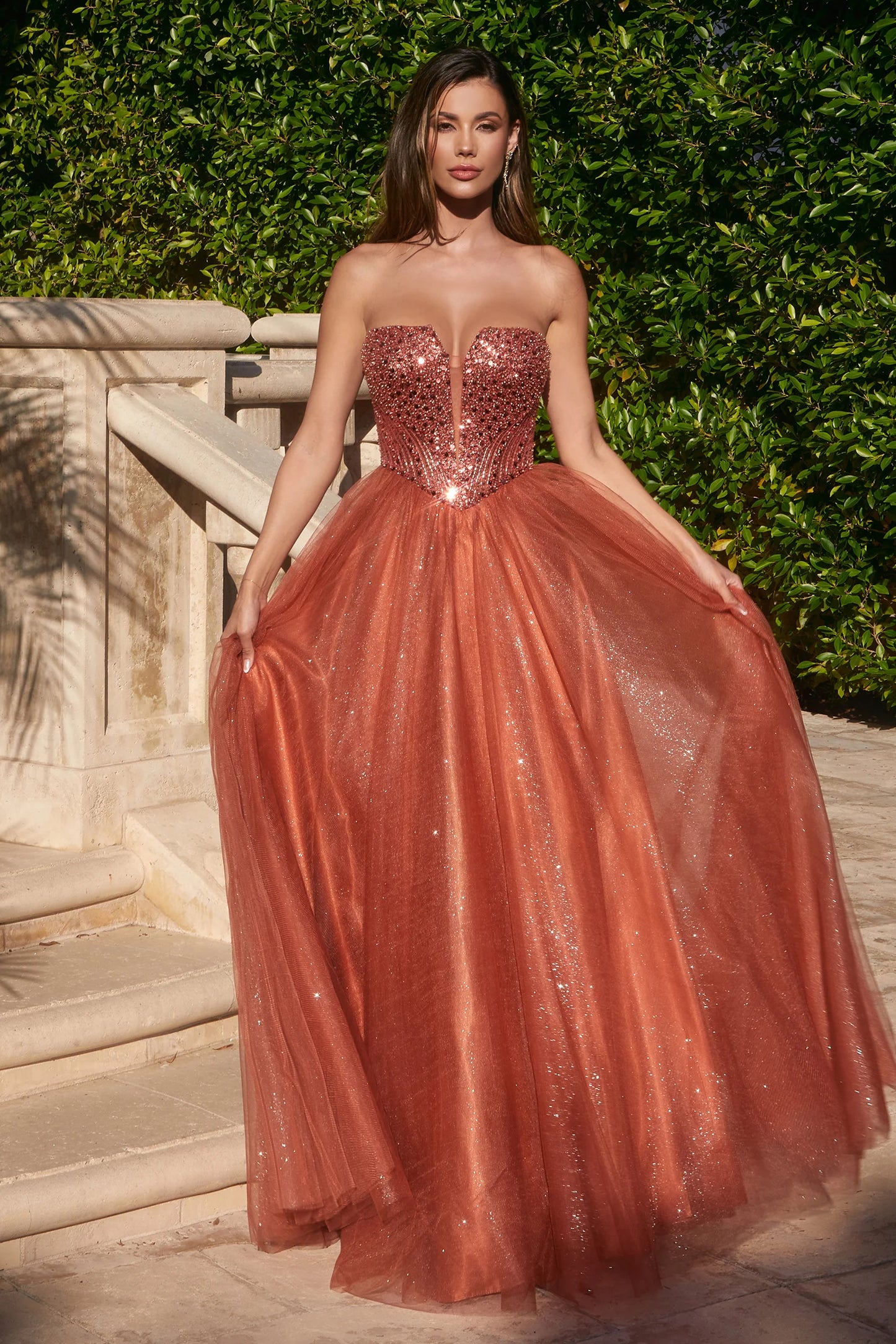 CD24-CD0217 EMBELLISHED STRAPLESS A-LINE TULLE GOWN