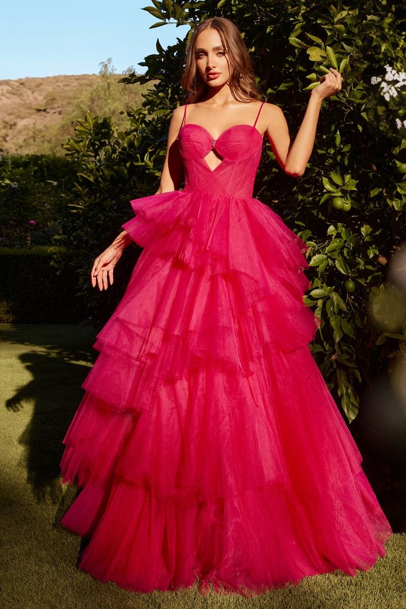 CD25-A1238 TIERED RUFFLE BALL GOWN
