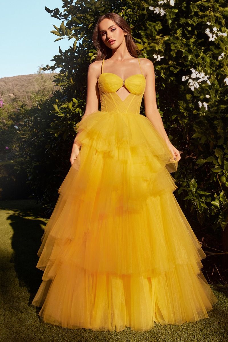CD25-A1238 TIERED RUFFLE BALL GOWN